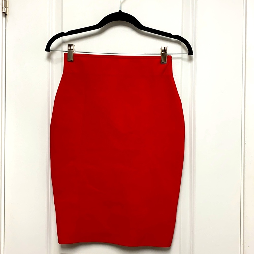 NEW RED PULLON FITTED PENCIL SKIRT!